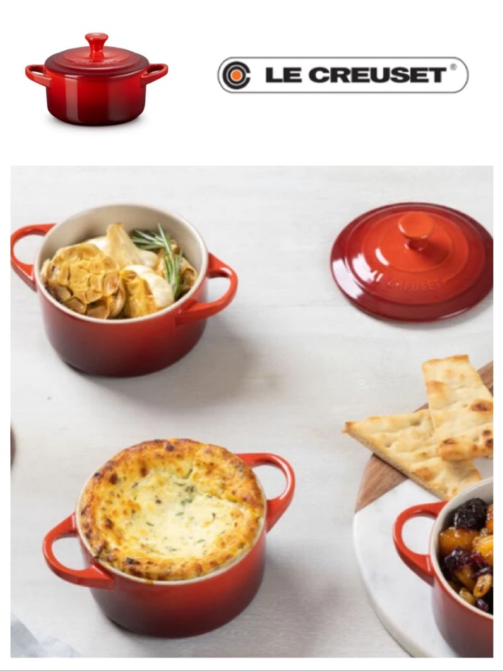 Le Creuset bundle of 4 Mini Round 8 fl oz Cocottes in ‘Cerise’